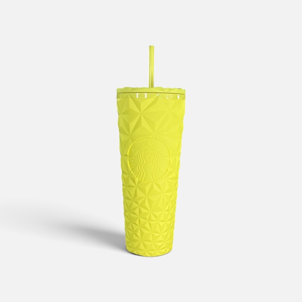 Starbucks Neon Yellow Geometric Faceted Venti 24oz Cold Cup Tumbler 011167074